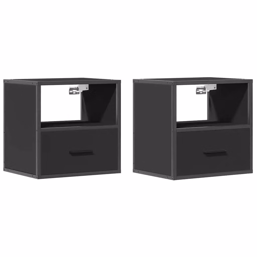 Berkfield Home Set of 2 Wall-mounted Bedside Cabinets in Black, W/D/H: 40 x 31 x 39.5 cm – 2