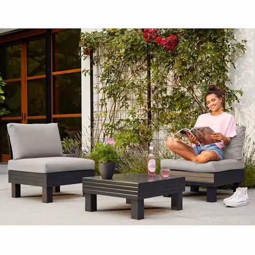 Keter Elements 2 Seater Modular Outdoor Garden Furniture Set with Coffee Table in Graphite and Grey – 2