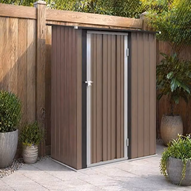 STILVORA Brown Galvanised Steel Garden Storage Shed with Sloped Roof and Single Door – 1
