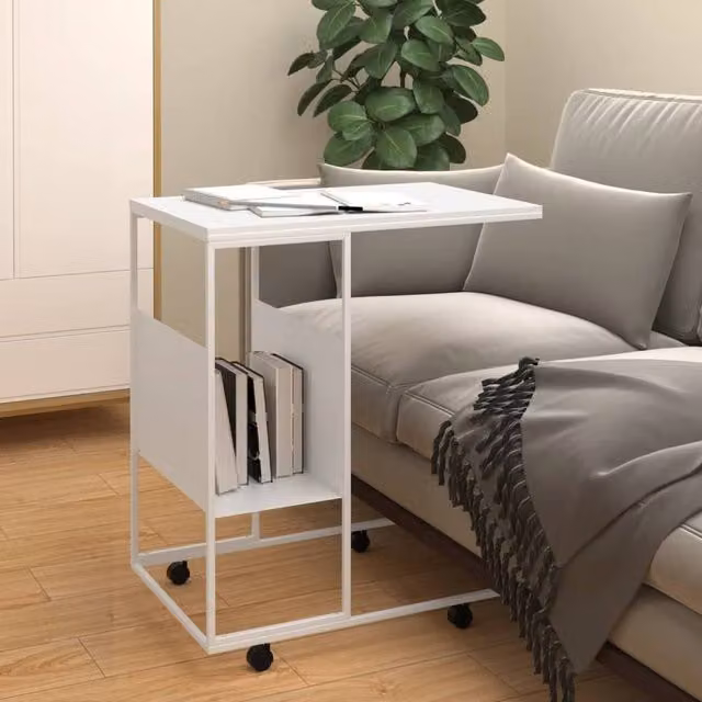 Berkfield Home White Side Table with Castors, W: 55 cm, D: 36 cm, H: 63.5 cm – 1