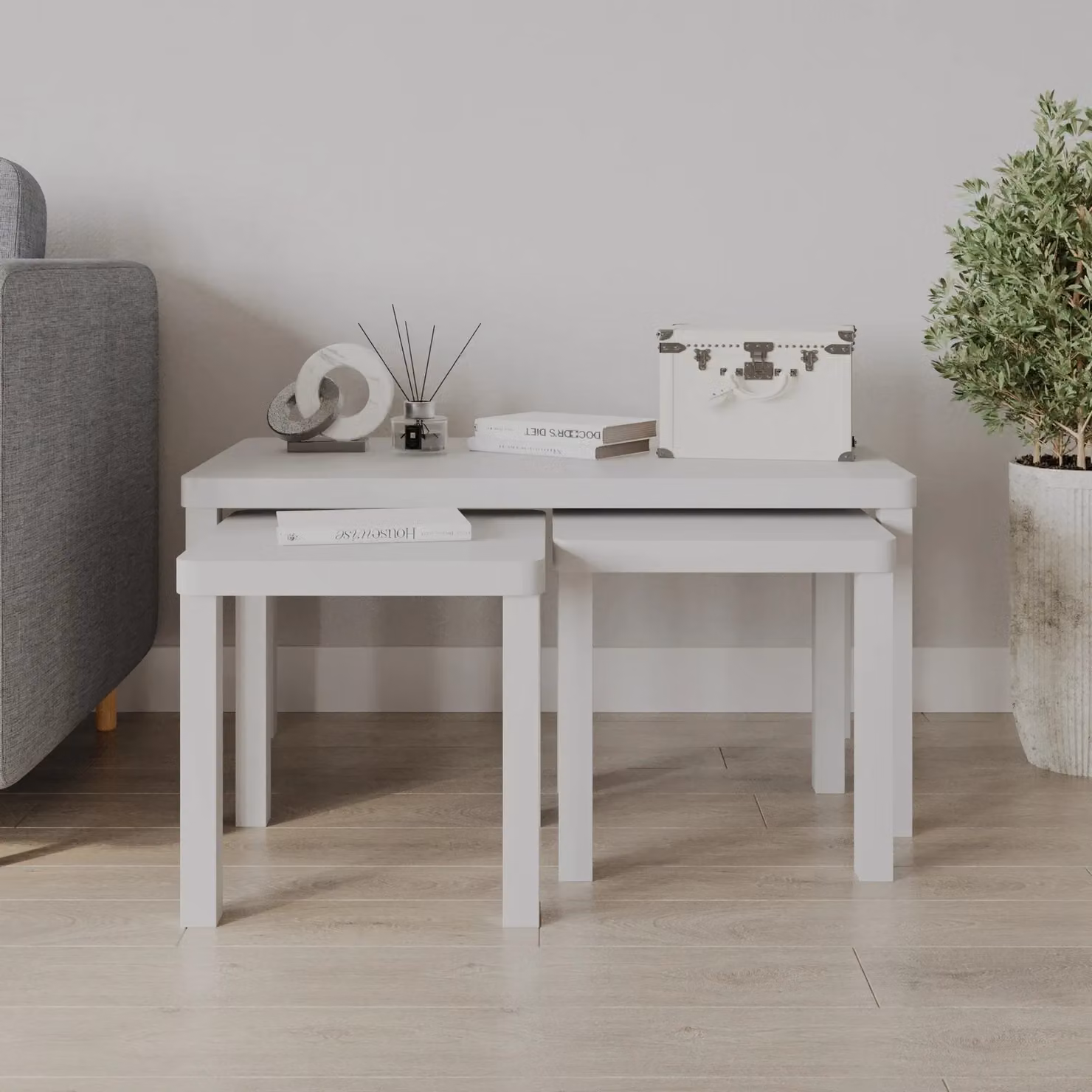 EONLION Set of 3 White Wooden Nesting Coffee Tables – 4
