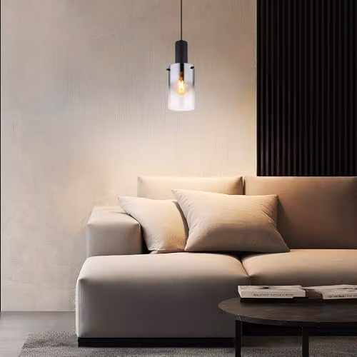 Globo Lighting Modern Cylinder Pendant Light in Black with Smoke Glass, Height: 150 cm – 2