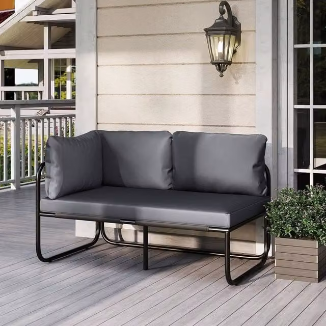 SPETLEK Grey Upholstered Patio Loveseat with Removable Fabric Cushions and Metal Frame – 1