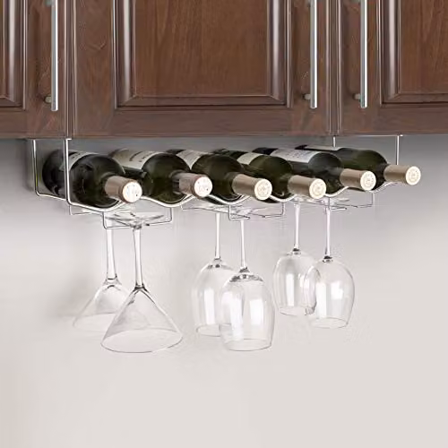 Final Touch Silver Under Cabinet Wine and Glass Rack with 6 Bottle Capacity – 1
