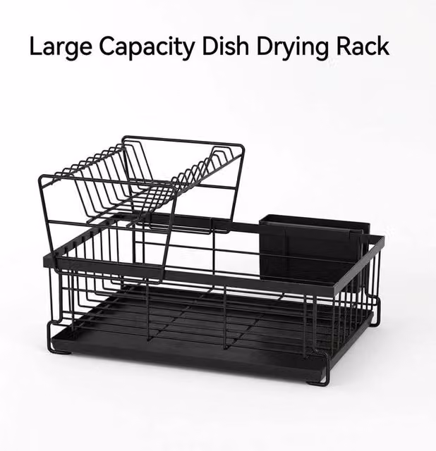 Kelvenix Black Large Dish Drainer Rack with Drip Tray