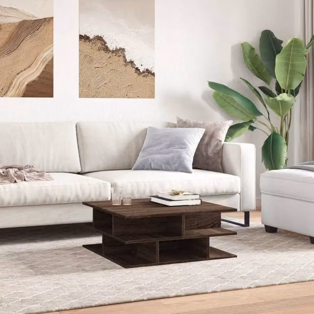 Berkfield Home Modern Square Coffee Table in Brown Oak, W/D/H: 70 x 70 x 29 cm – 1