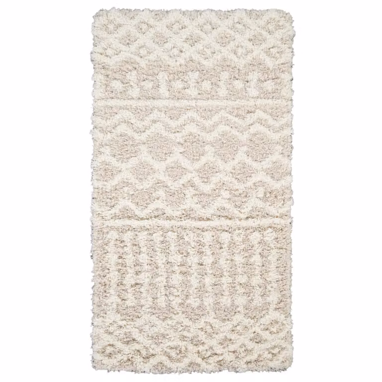 Livabliss Urban Geometric Shag Rug in Beige, Blue, Pink and Grey, W: 140 cm, L: 200 cm