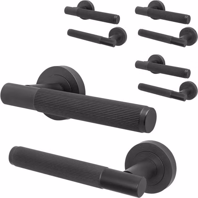 AFIT Matt Black Aluminium Internal Lever On Rose Door Handle, 4 Pack – 1