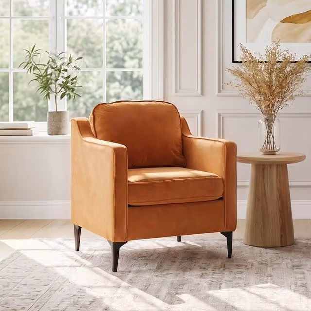Livingandhome Modern Orange Velvet Tub Armchair