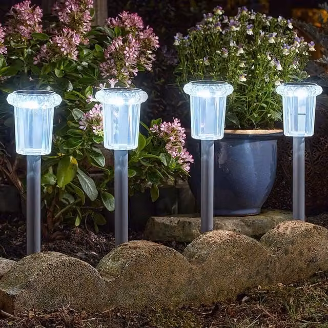 Garden Mile Set of 4 Silver Solar Stake Lights with Dusk Sensor and Ground Spikes