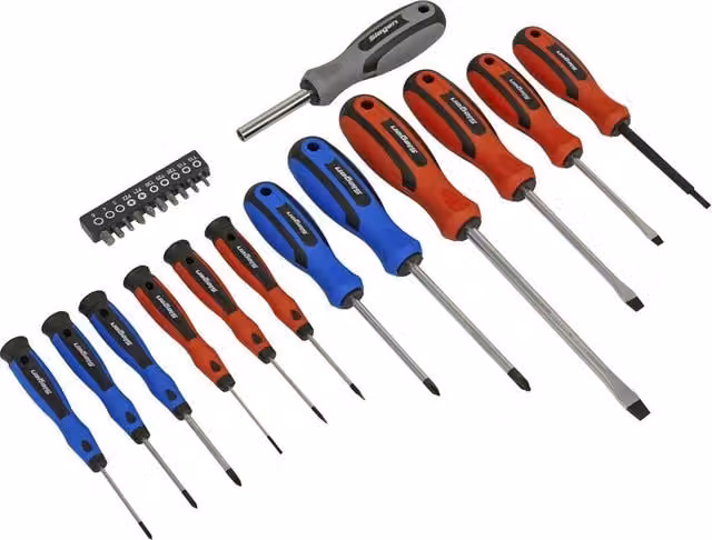 Loops 23 Piece Premium Soft Grip Screwdriver Set with Storage Case in Multicolour, Slotted, Phillips and POZI, Chrome Vanadium