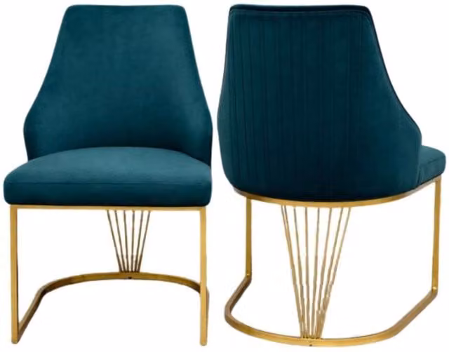 HOME LUXE INTERIOR Lasco Set of 2 Green and Gold Velvet Dining Chairs with Metal Legs