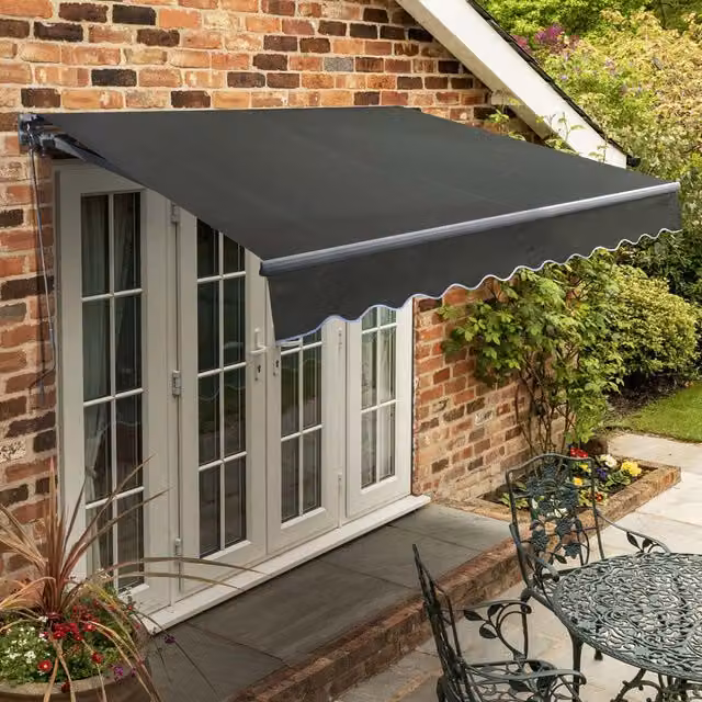 Primrose Manual Folding Arm Patio Awning in Anthracite Grey with Aluminium Frame