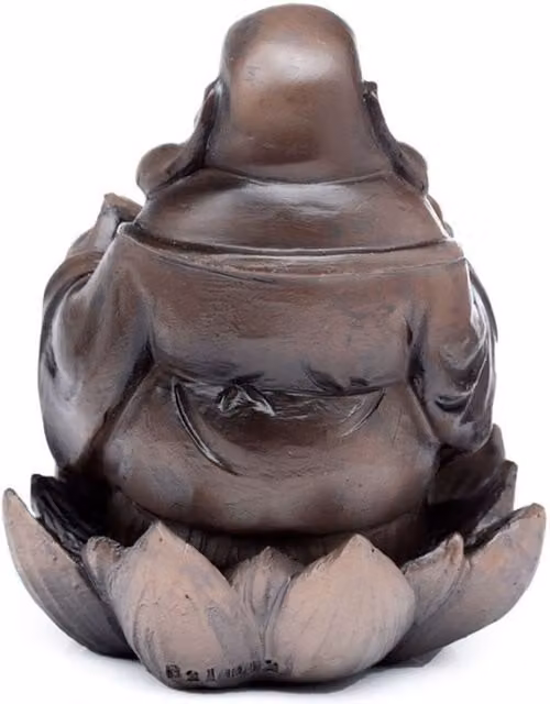 KDMK Wood Effect Lucky Buddha Backflow Incense Burner in Grey and Brown Ceramic