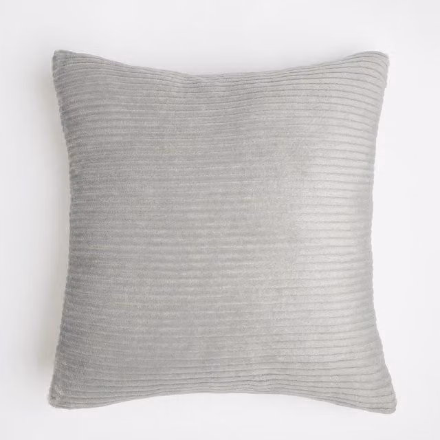 Brentfords Square Corduroy Ribbed Fleece Cushion Covers, Silver, W/D/H: 45.72 x 45.72 x 45.72 cm, Pack of 4