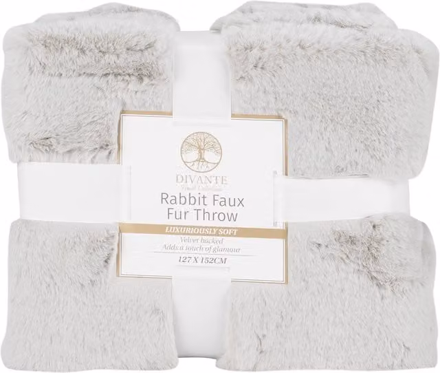 Divante Silver Rabbit Faux Fur Throw, 127 x 127 cm