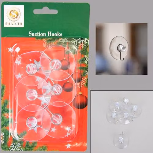 SHATCHI 6-Piece Heavy Duty Reusable Multi-Purpose Suction Hooks, Transparent, Diameter: 4.3 cm – 2