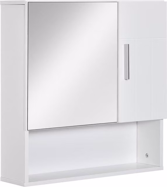 kleankin Wall-Mounted White Bathroom Cabinet with Mirrored Hinged Doors and Internal Shelving – 1