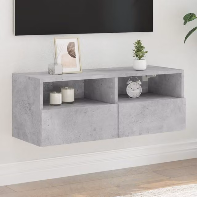 Berkfield Home Wall Mounted TV Cabinet in Concrete Grey, W/D/H: 80 x 30 x 30 cm – 1