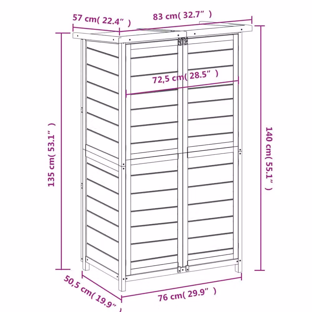 Berkfield Home Tall Garden Tool Shed in Rustic Brown Pine with Hinged Doors and Internal Shelves, W/D/H: 83 x 57 x 140 cm – 4