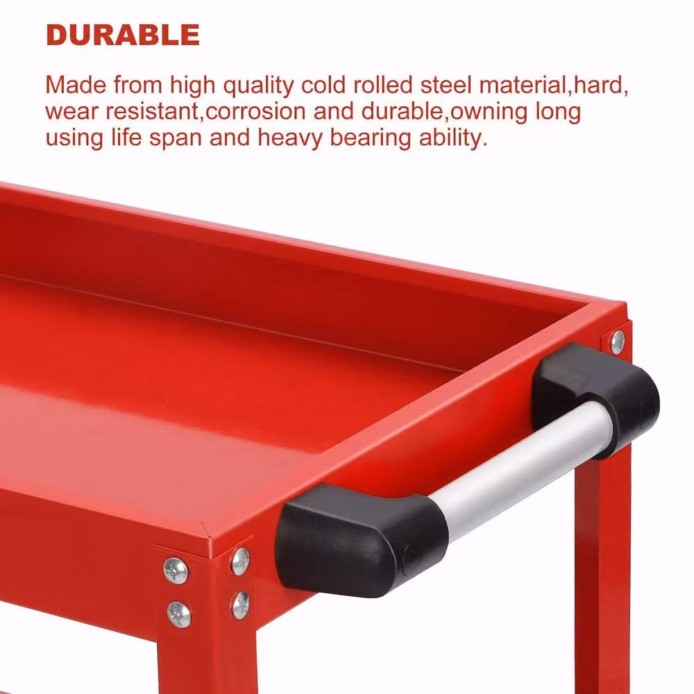 Dprodo Heavy Duty 3-Shelf Rolling Steel Cart with Lockable Wheels, Red, W/D/H: 60 x 60 x 60 cm – 4