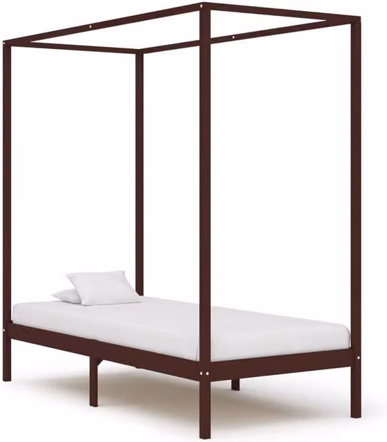 Berkfield Home Canopy Bed Frame in Dark Brown Solid Pine Wood, W: 100 cm, D: 200 cm – 1