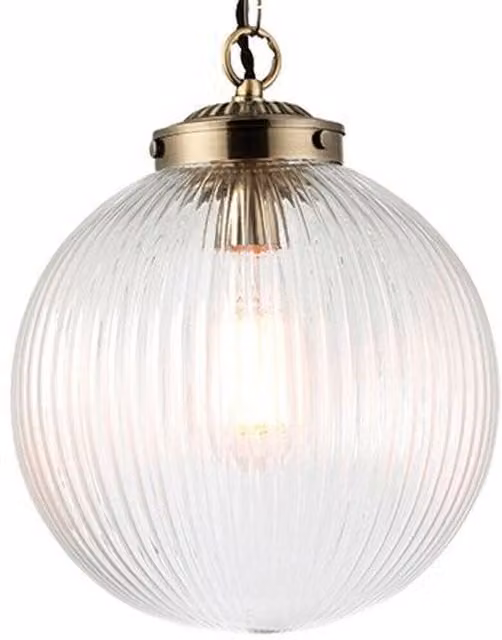 Loops Hanging Ceiling Pendant Light in Brass and Transparent Ribbed Glass – 1