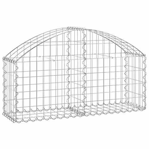 vidaXL Arched Gabion Basket in Silver Galvanised Steel, W/D/H: 100 x 30 x 40/60 cm