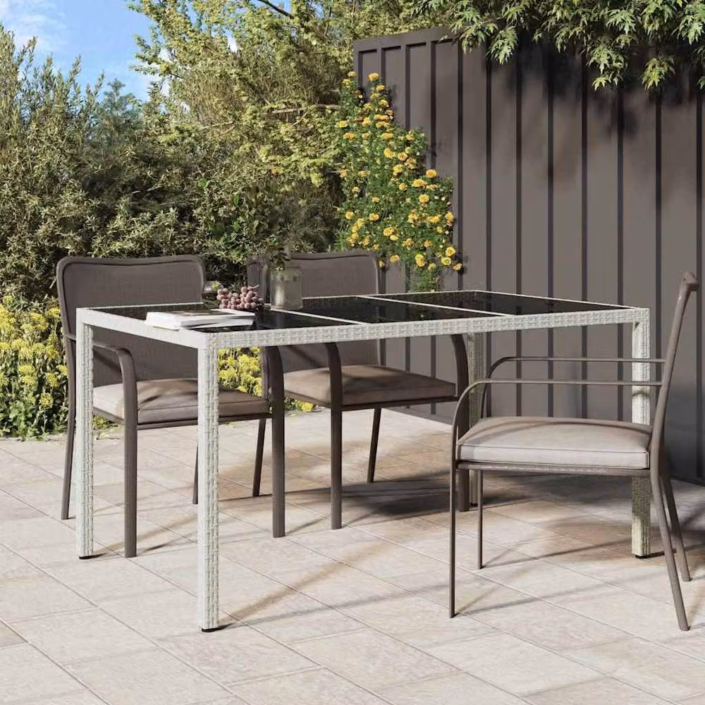 Berkfield Home Modern White Poly Rattan Garden Dining Table with Glass Top W/D/H: 150 x 90 x 75 cm – 2