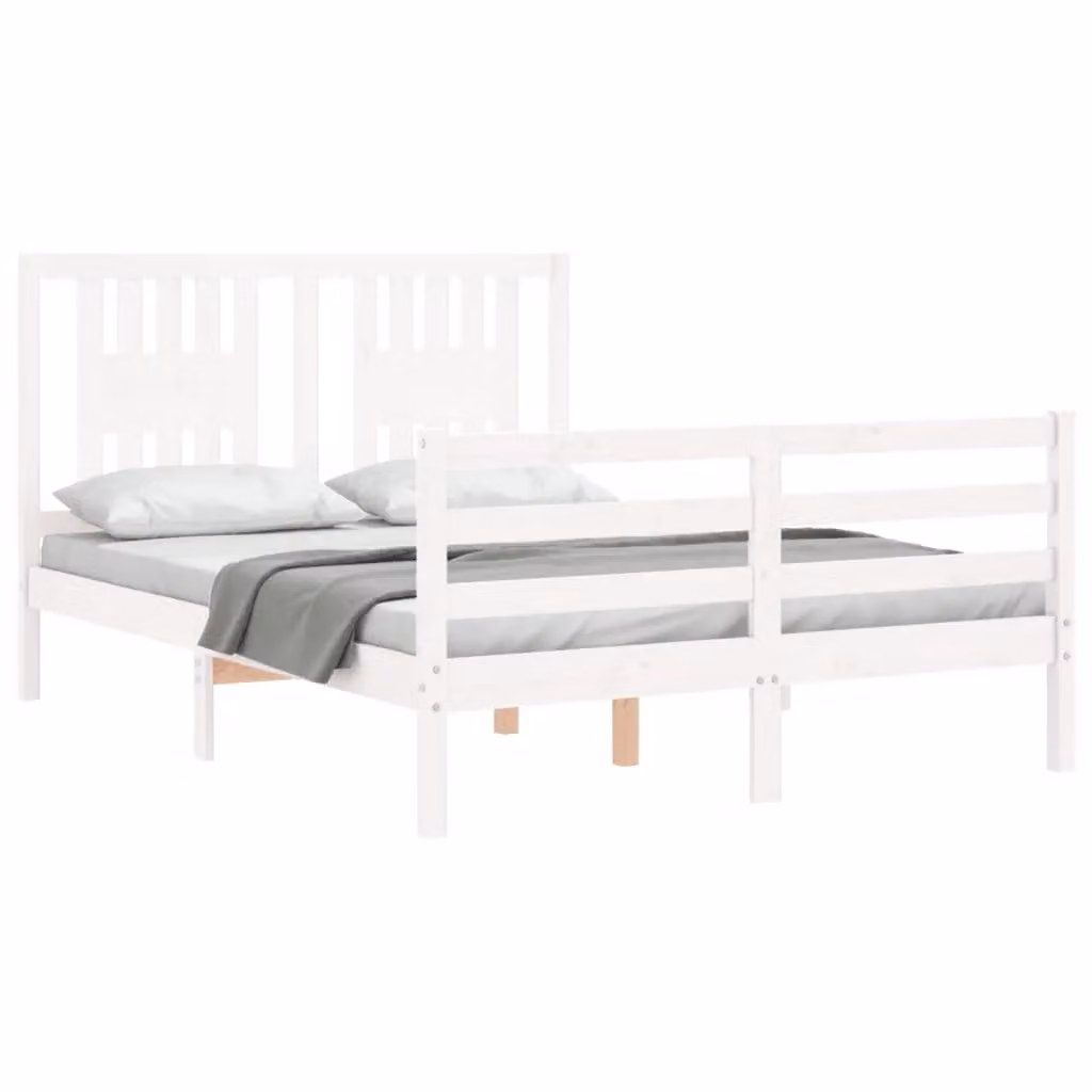 Berkfield Home White Solid Pine Wood Bed Frame with Headboard W/D/H: 140 x 200 cm – 2