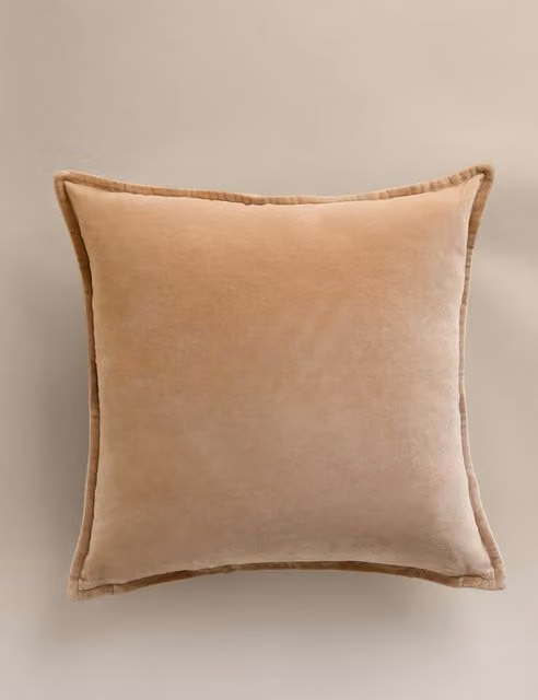 M&S Pure Cotton Velvet Square Cushion in Beige