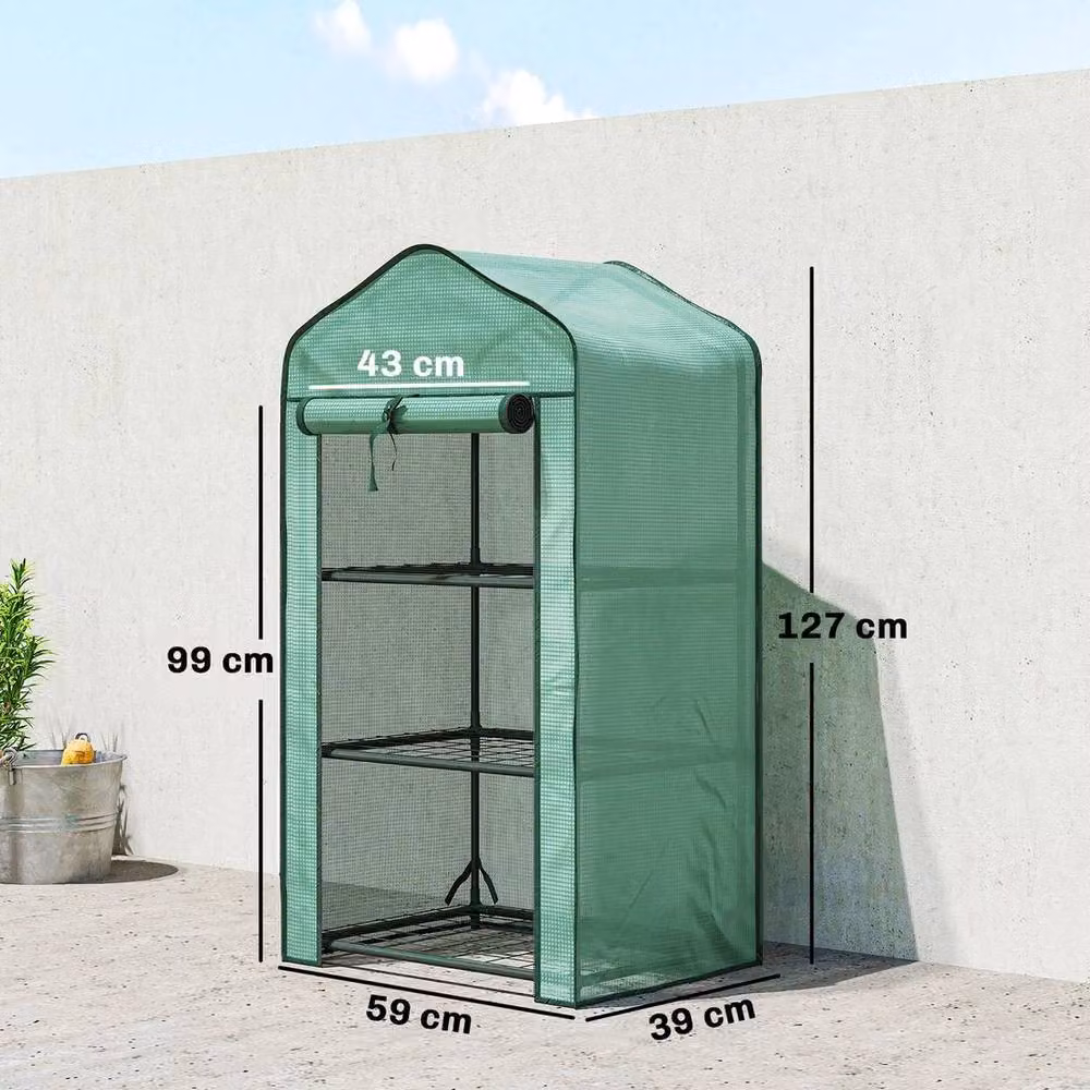 NESTLUNE Portable Mini Greenhouse with Roll-up Door and Wire Shelves, Green, W/D/H: 100 x 15 x 15 cm – 2
