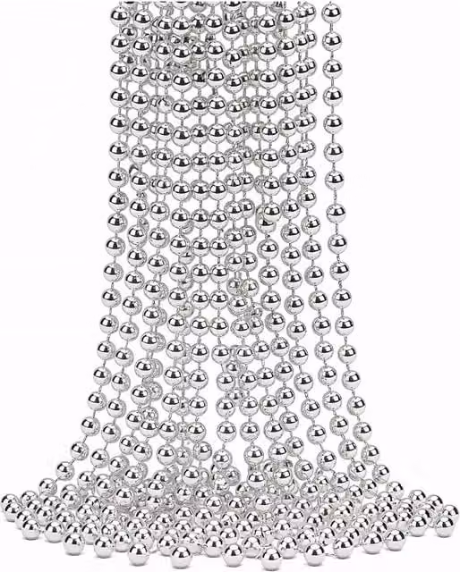 Neel Blue Metallic Christmas Bead Chain, 7.5mm Shiny Silver Pearl Garland, 9m Length – 1