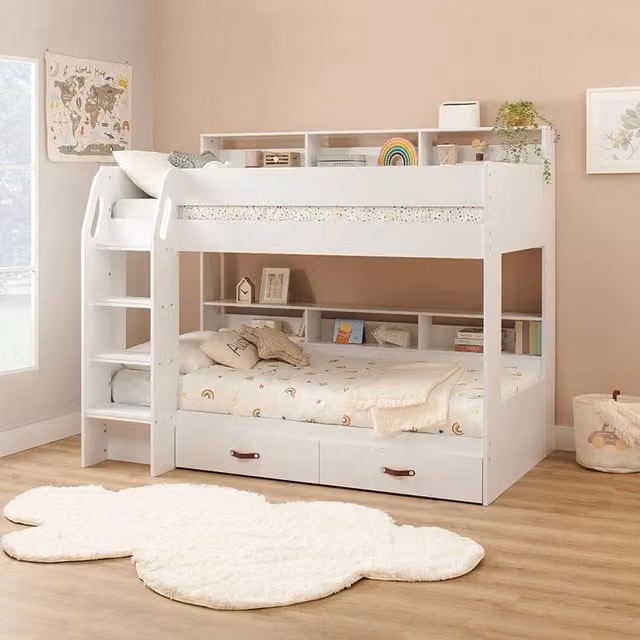 Flair Aviary Kids Bunk Bed with Storage Drawers and Shelves in White