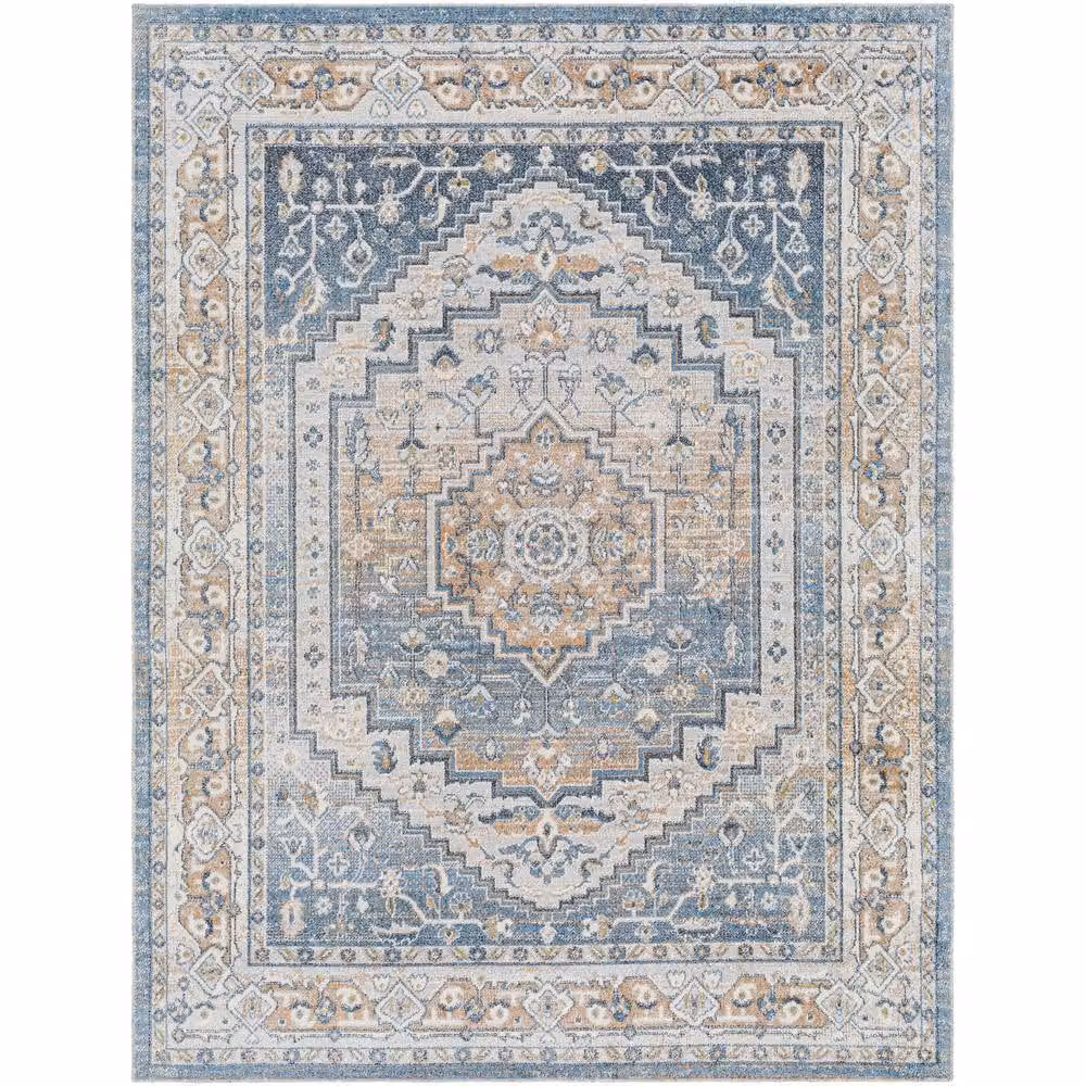 Livabliss Lilian Washable Round Vintage Boho Living and Dining Rug in Navy Blue and Brown, Diameter: 200 cm – 2
