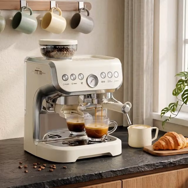 HOMCOM Espresso Machine with Steam Wand in White and Stainless Steel