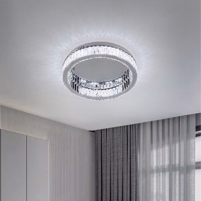 Komore Silver Crystal Ring LED Suspended Ceiling Light