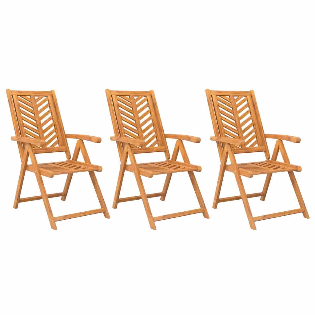 Berkfield Home Set of 3 Reclining Acacia Wood Garden Chairs with Armrests in Brown – 2
