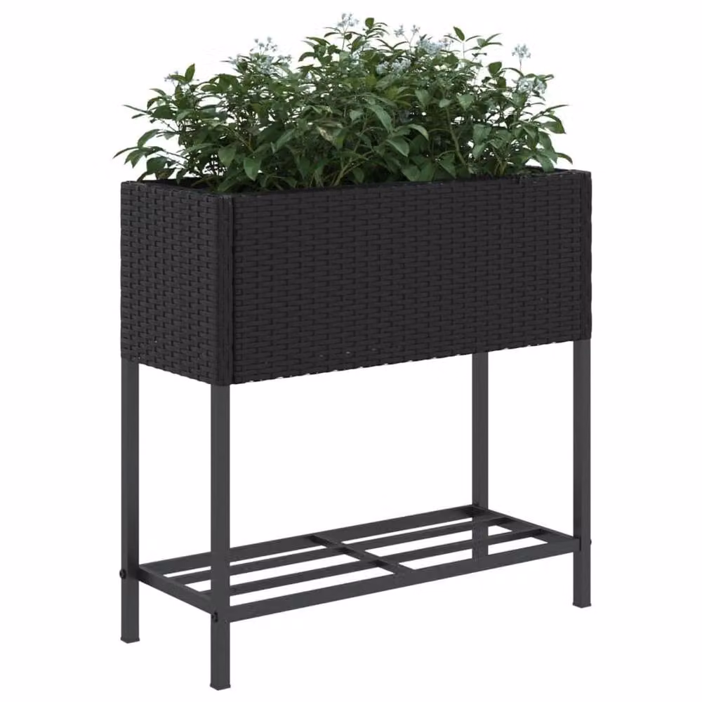 Berkfield Home Garden Planter with Shelf in Black Poly Rattan – 4