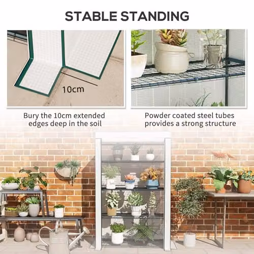 Outsunny 4 Tier Lean-to Mini Greenhouse, Green, W/D/H: 110 x 50 x 171 cm – 6