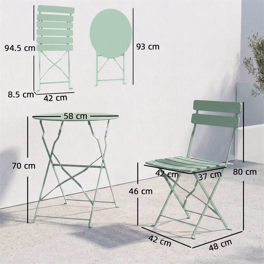 Outsunny Green Metal Folding Garden Bistro Set with Round Table and 2 Chairs – 2