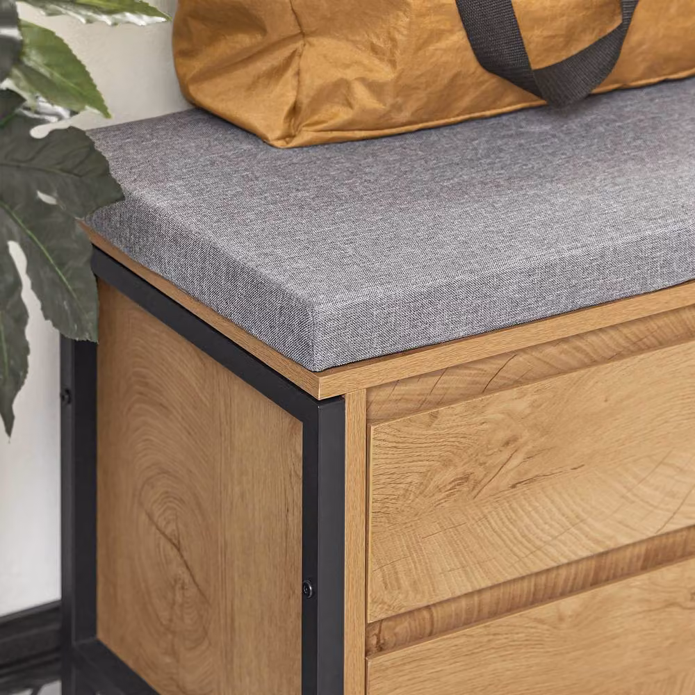 SoBuy Entrance Bench with 4 Drawers and Grey Fabric Cushion, W: 110 cm, D: 35 cm – 3