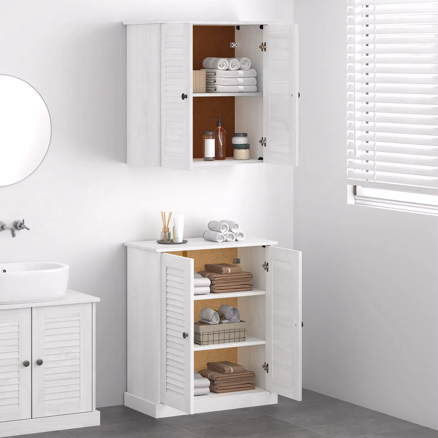 Berkfield Home 2-Piece Brown Rustic Solid Pine Bathroom Furniture Set with Side Cabinet and Open Shelving