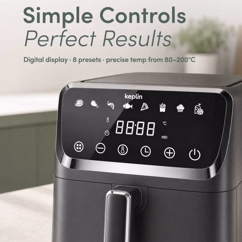 Keplin 4.5L Digital Air Fryer in Black with 8 Preset Menus and Precise 80-200°C Temperature Control – 7