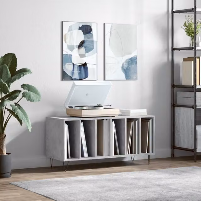 Berkfield Home Record Cabinet in Concrete Grey, W/D/H: 100 x 38 x 48 cm