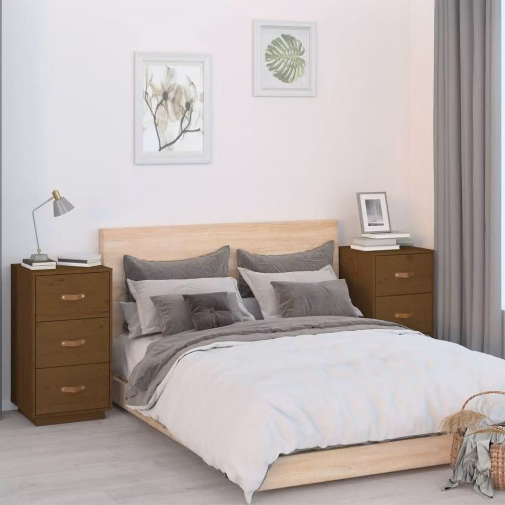 Berkfield Home Set of 2 Rustic Solid Wood Pine Bedside Cabinets in Honey Brown, W/D/H: 40 x 40 x 75 cm – 2