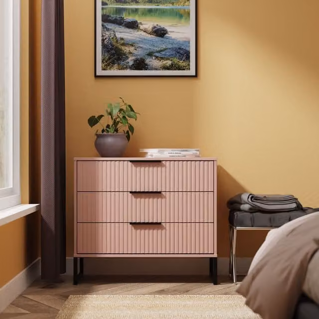 2 U Menai 3 Drawer Chest in Dusty Pink and Black with Geometric Metal Design – 1