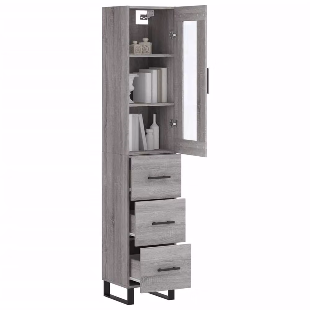 Berkfield Home Grey Sonoma Modern Highboard with Glass Doors and Internal Shelves, W/D/H: 34.5 x 34.5 x 180 cm – 3