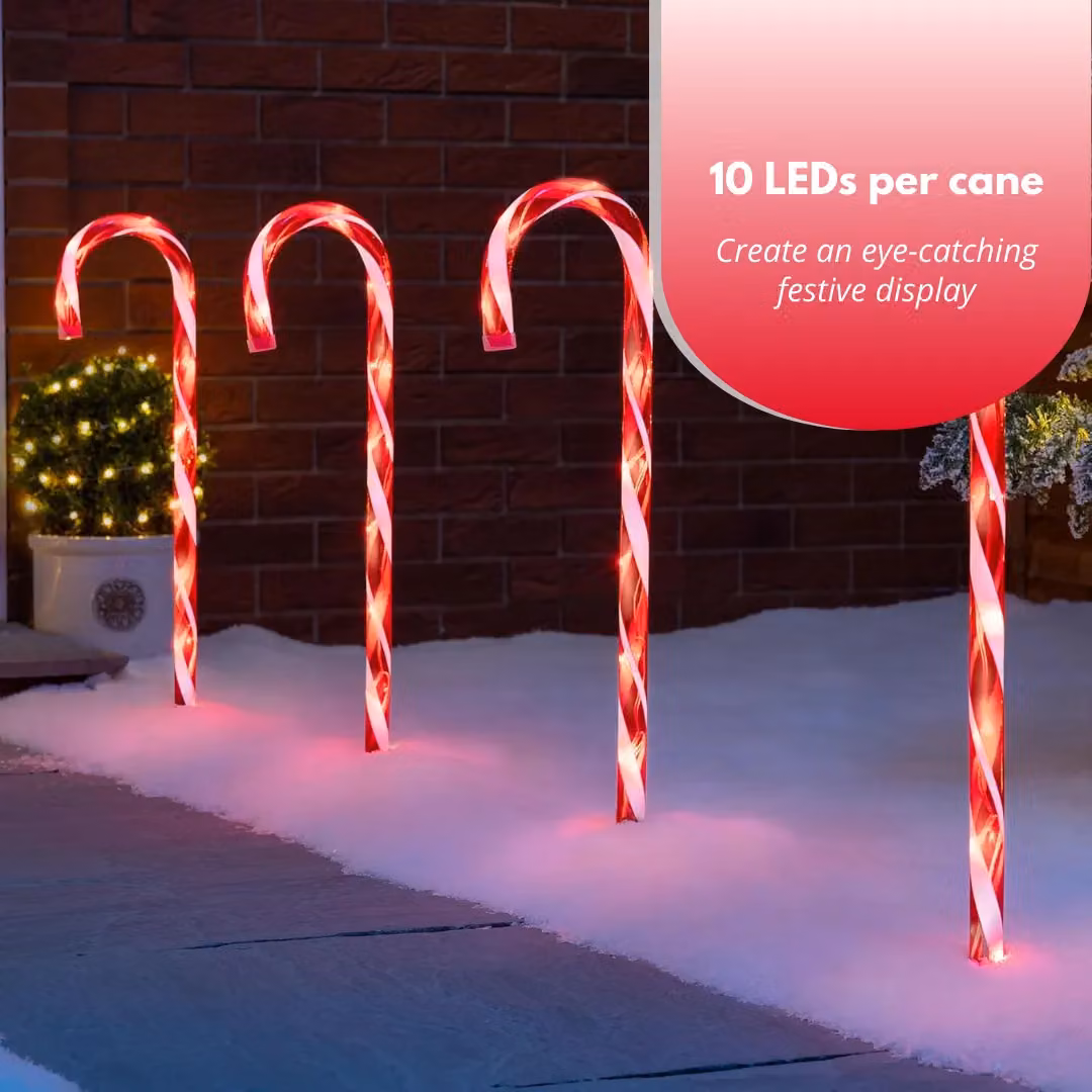 Marco Paul Pack of 6 Red LED Battery Powered Candy Cane Garden Stake Lights – 4