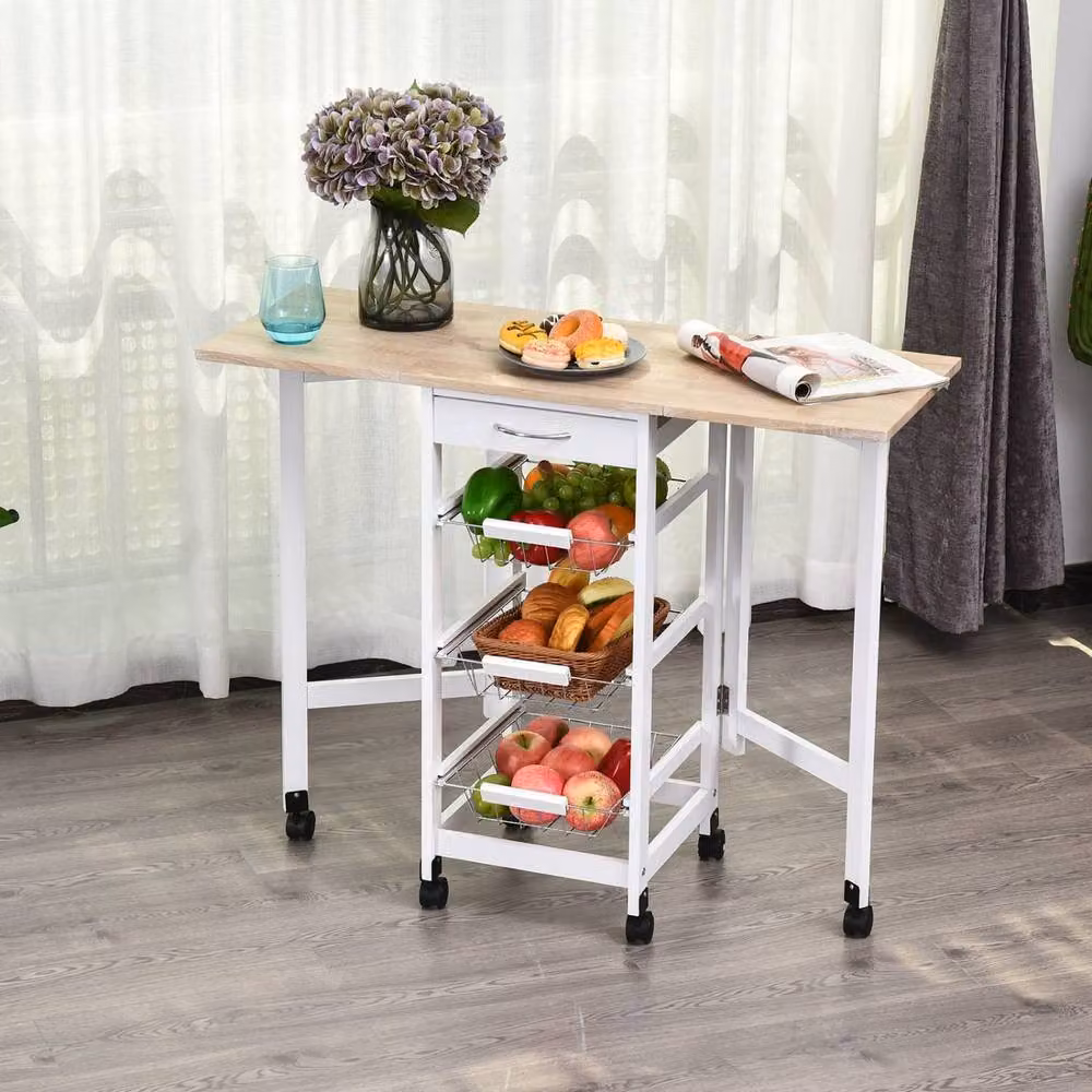 Wyld Haus Ziha Drop Leaf Kitchen Trolley in Oak and White with Baskets and Wheels – 3